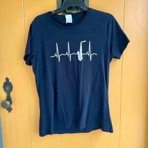 VINTAGE Black Saxophone EKG Love Tee Shirt